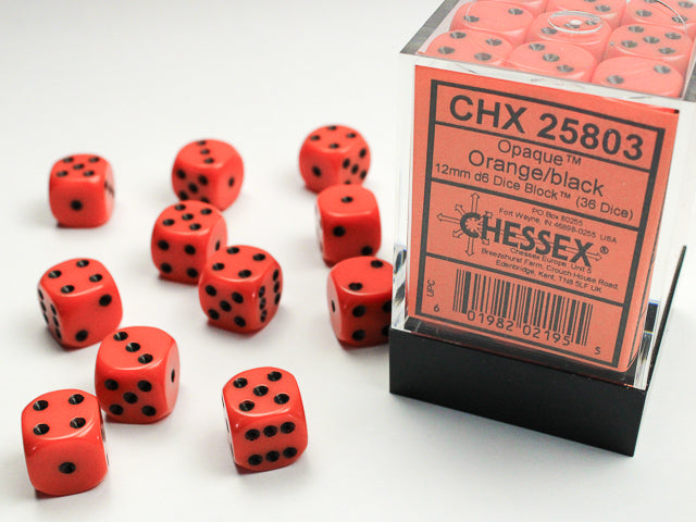 Chessex Dice - Opaque Orange/black d6 Dice Block (36 Dice)