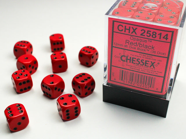 Chessex Dice - Opaque Red/black d6 Dice Block (36 Dice)