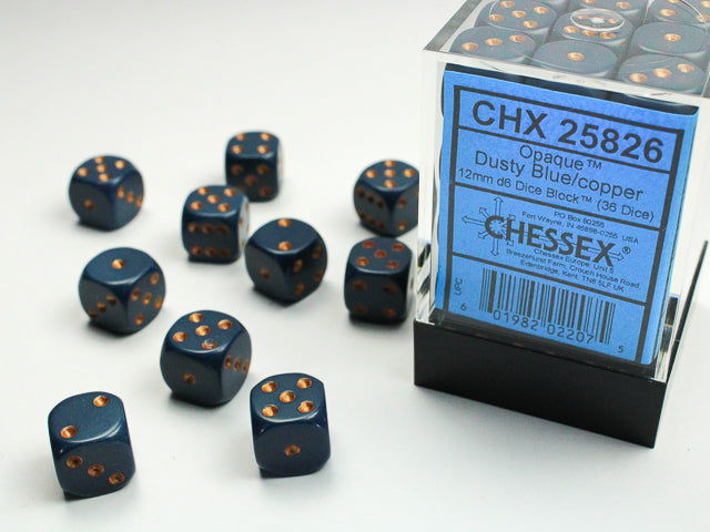 Chessex Dice - Opaque Dusty Blue d6 Dice Block (36 Dice)