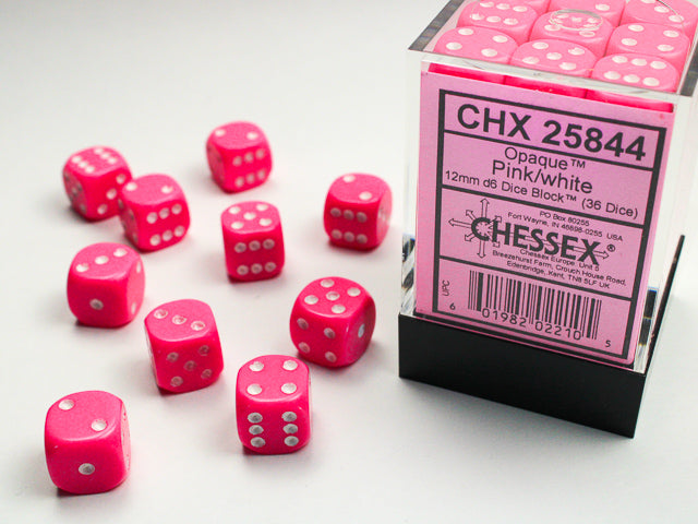 Chessex Dice - Opaque Pink/white d6 Dice Block (36 Dice)