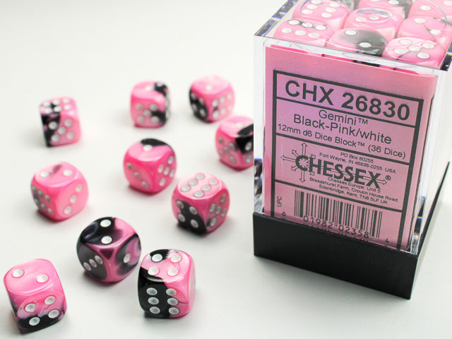 Chessex Dice - Gemini Black-Pink/white d6 Dice Block (36 Dice)