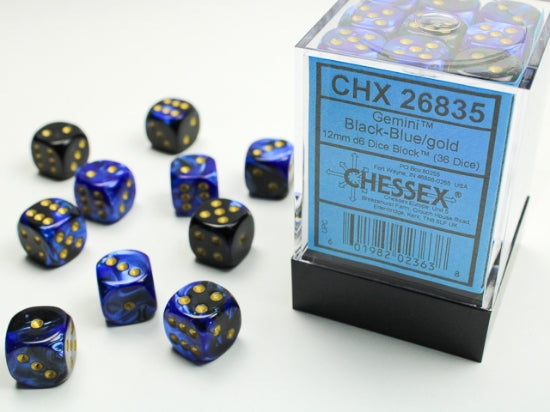 Chessex Dice - Gemini Black-Blue/gold d6 Dice Block (36 Dice)