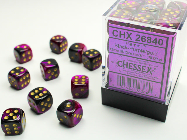 Chessex Dice - Gemini Black-Purple/gold d6 Dice Block (36 Dice)