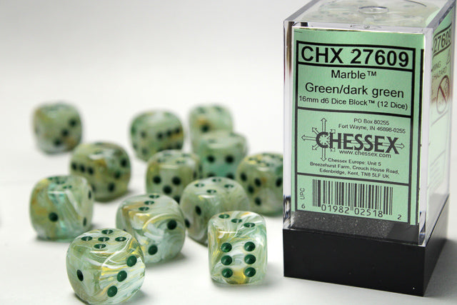 Chessex Dice - Marble Green/dark green d6 Dice Block (12 Dice)