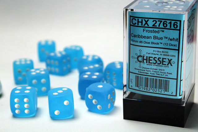 Chessex Dice - Frosted Caribbean Blue/white d6 Dice Block (12 Dice)