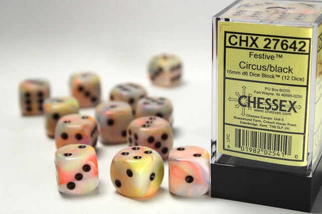 Chessex Dice - Festive Circus/black d6 Dice Block (12 Dice)