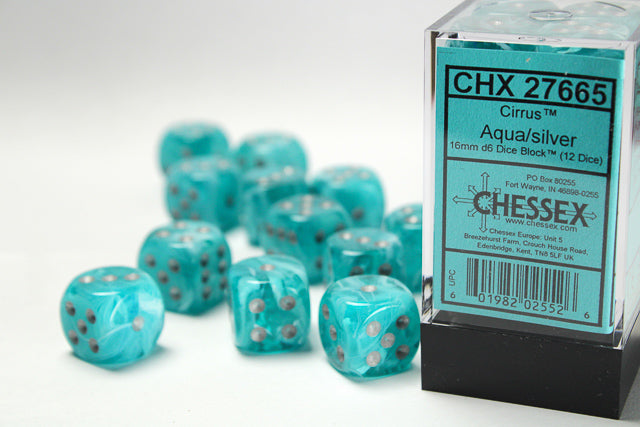 Chessex Dice - Cirrus Aqua/silver d6 Dice Block (12 Dice)