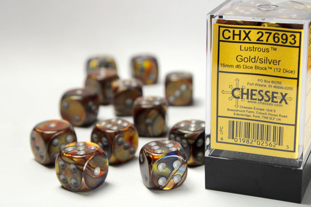 Chessex Dice - Lustrous Gold/silver d6 Dice Block (12 Dice)