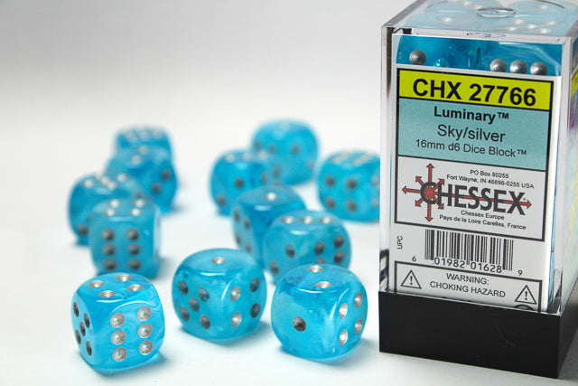 Chessex Dice - Luminary Sky/silver d6 Dice Block (12 Dice)