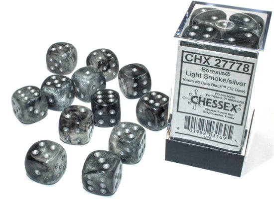 Chessex Dice - Borealis Light Smoke/silver d6 Dice Block (12 Dice)