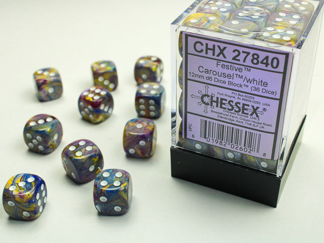 Chessex Dice - Festive Carousel/white d6 Dice Block (36 Dice)