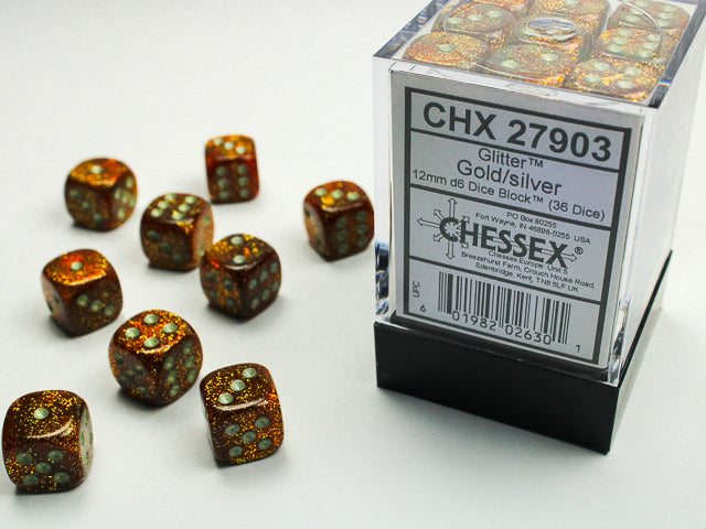 Chessex Dice - Glitter Gold/silver d6 Dice Block (36 Dice)