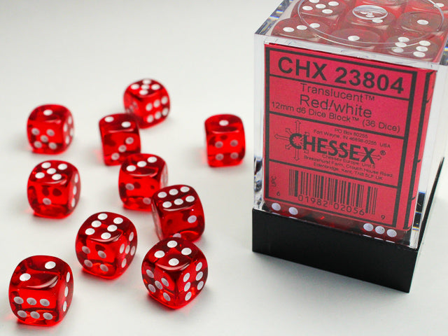 Chessex Dice - Translucent Red/white d6 Dice Block (36 Dice)