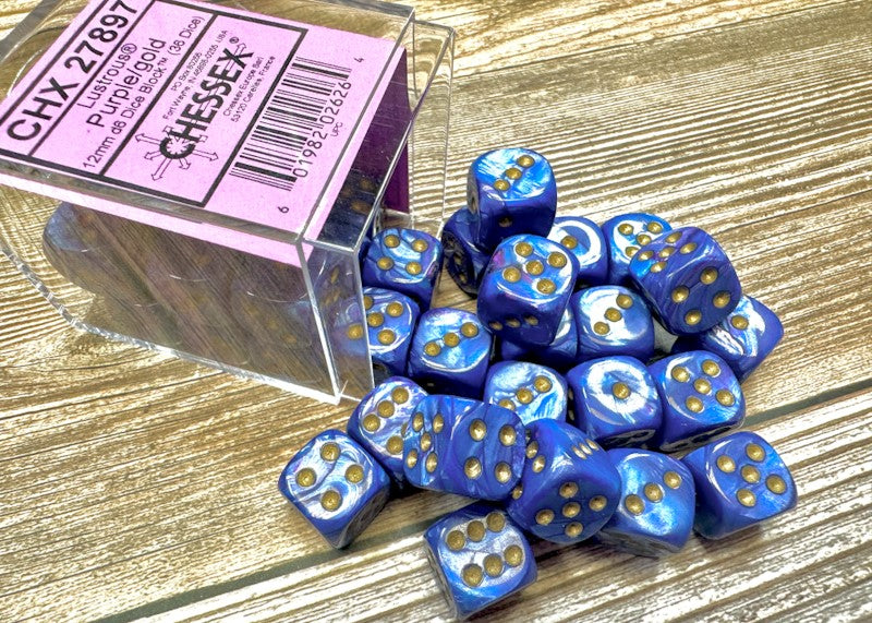Chessex Dice - Lustrous Purple/gold d6 Dice Block (36 Dice)