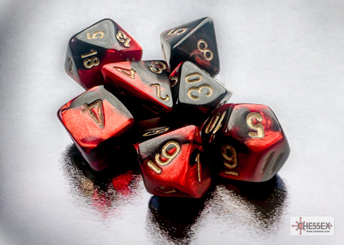 Chessex Dice - Gemini Mini Black-Red/Gold Polyhedral 7-Die Set