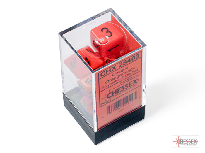 Chessex Dice - Opaque Orange/Black Polyhedral 7-Die Set