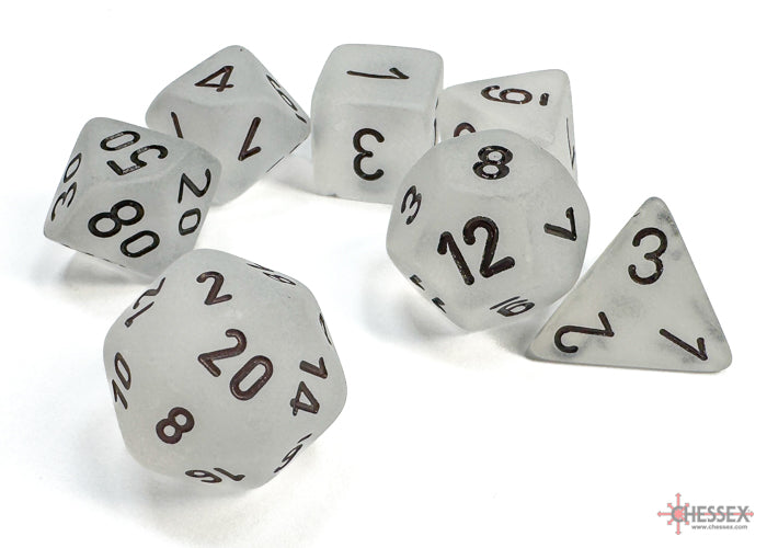 Chessex Dice - Frosted Clear/Black Polyhedral 7-Die Set