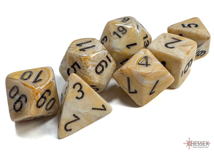 Chessex Dice - Marble Ivory/Black Polyhedral 7-Die Set