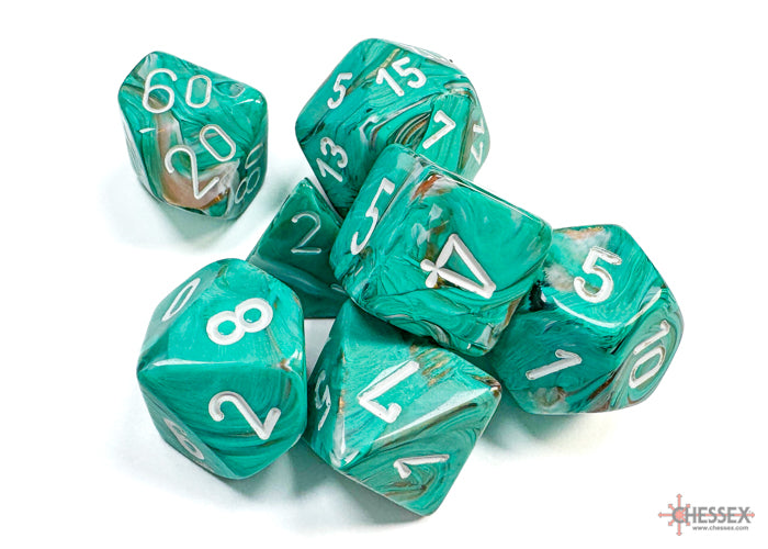 Chessex Dice - Marble Oxi-Copper/White Polyhedral 7-Die Set