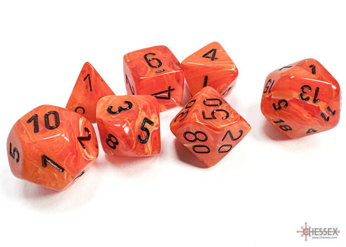 Chessex Dice - Vortex Orange/Black Polyhedral 7-Die Set