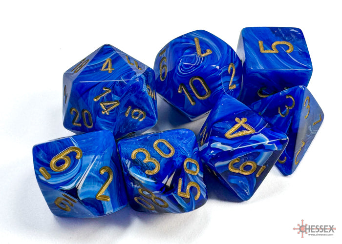 Chessex Dice - Vortex Blue/Gold Polyhedral 7-Die Set