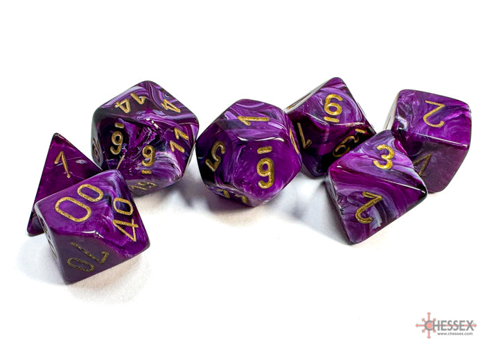 Chessex Dice - Vortex Purple/Gold Polyhedral 7-Die Set