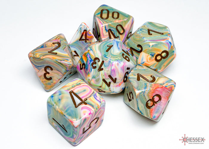 Chessex Dice - Festive Vibrant/Brown Polyhedral 7-Die Set