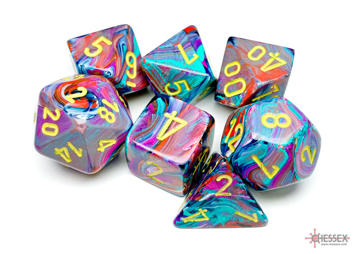 Chessex Dice - Festive Mosaic/Yellow Polyhedral 7-Die Set