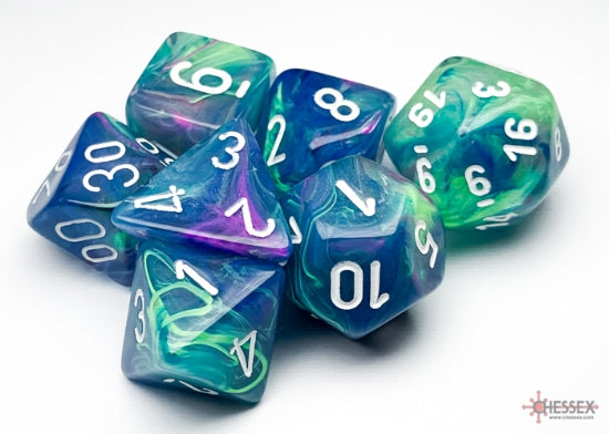 Chessex Dice - Festive Waterlily/White Polyhedral 7-Die Set