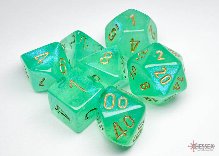 Chessex Dice - Borealis Light Green/Gold Polyhedral 7-Die Set