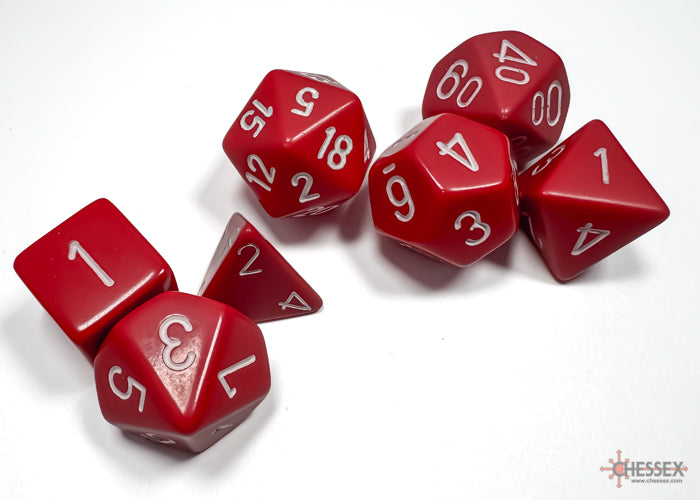 Chessex Dice - Opaque Red/White Polyhedral 7-Die Set