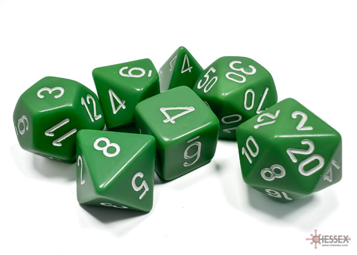 Chessex Dice - Opaque Green/White Polyhedral 7-Die Set