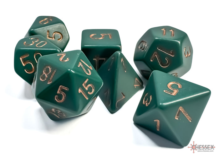 Chessex Dice - Opaque Dusty Green/Copper Polyhedral 7-Die Set