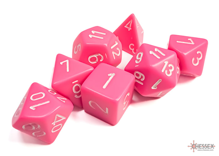 Chessex Dice - Opaque Pink/White Polyhedral 7-Die Set