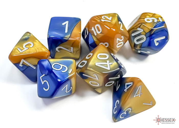 Chessex Dice - Gemini Blue-Gold/White Polyhedral 7-Die Set