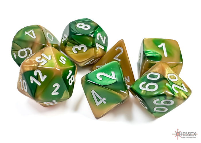 Chessex Dice - Gemini Gold-Green/White Polyhedral 7-Die Set