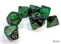 Chessex Dice - Gemini Black-Green/Gold Polyhedral 7-Die Set