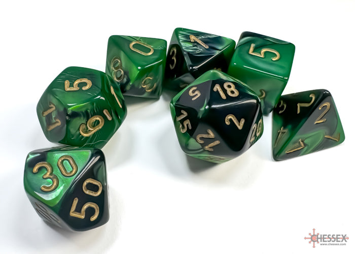 Chessex Dice - Gemini Black-Green/Gold Polyhedral 7-Die Set