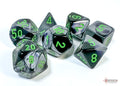 Chessex Dice - Gemini Black-Grey/Green Polyhedral 7-Die Set