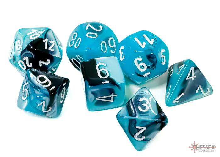 Chessex Dice - Gemini Black-Shell/White Polyhedral 7-Die Set