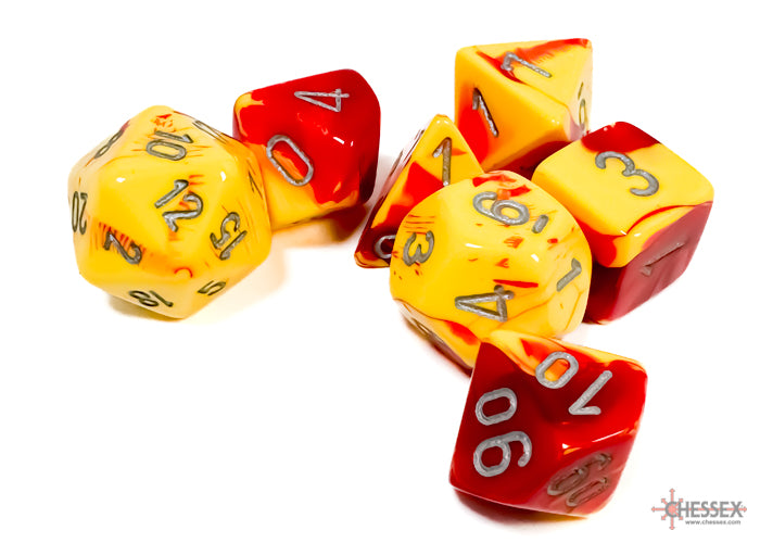 Chessex Dice - Gemini Red-Yellow/Silver Polyhedral 7-Die Set