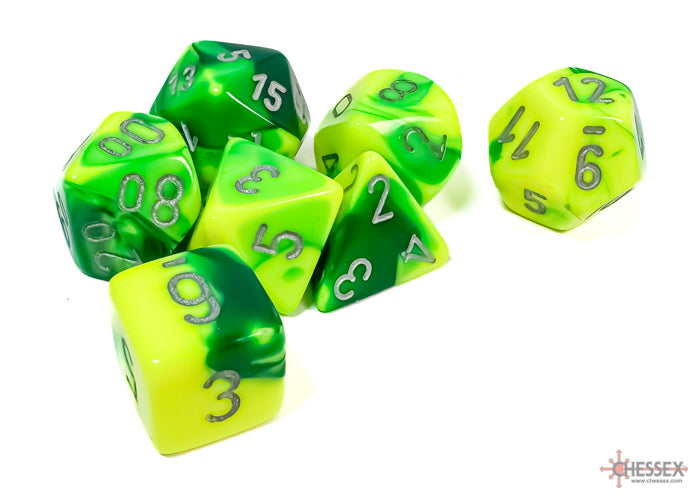 Chessex Dice - Gemini Green-Yellow/Silver Polyhedral 7-Die Set