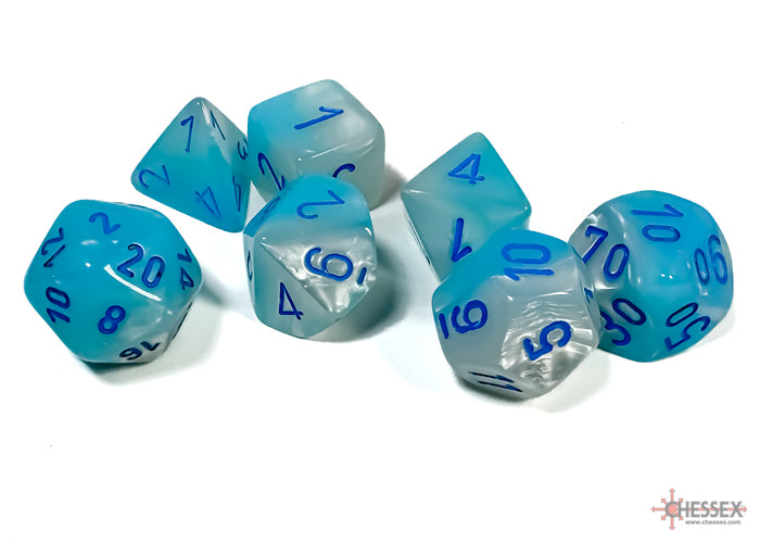 Chessex Dice - Gemini Pearl Turquoise-White/Blue Polyhedral 7-Die Set