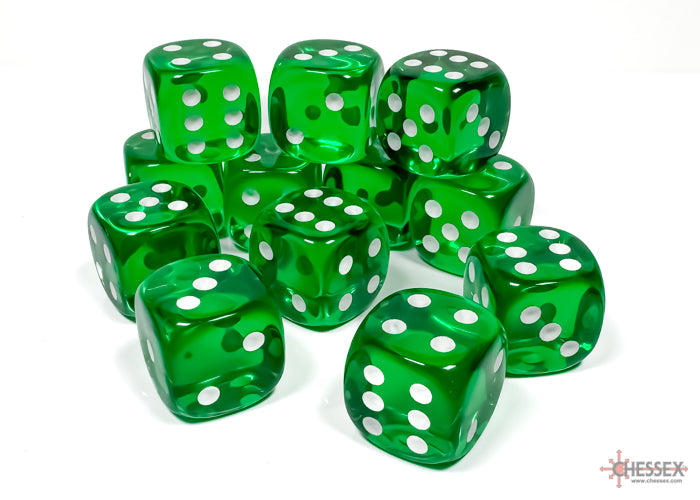 Chessex Dice - Translucent Green/white d6 Dice Block (12 Dice)