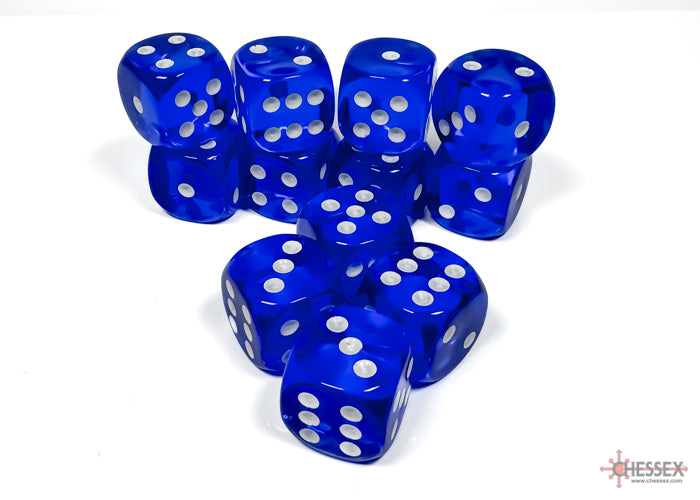 Chessex Dice - Translucent Blue/white d6 Dice Block (12 Dice)