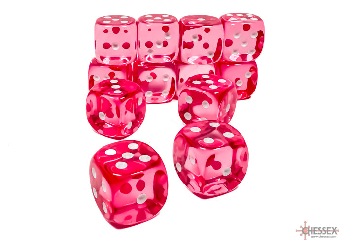 Chessex Dice - Translucent Pink/white d6 Dice Block (12 Dice)