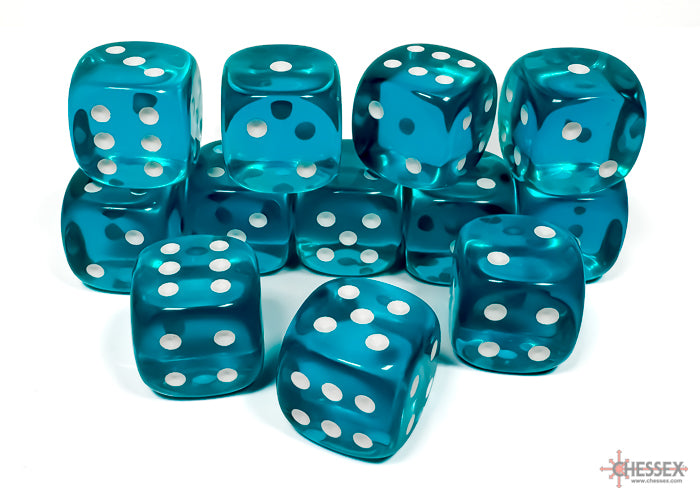 Chessex Dice - Translucent Teal/white d6 Dice Block (12 Dice)