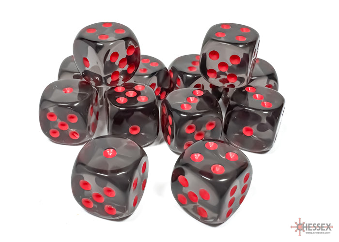 Chessex Dice - Translucent Smoke/red d6 Dice Block (12 Dice)