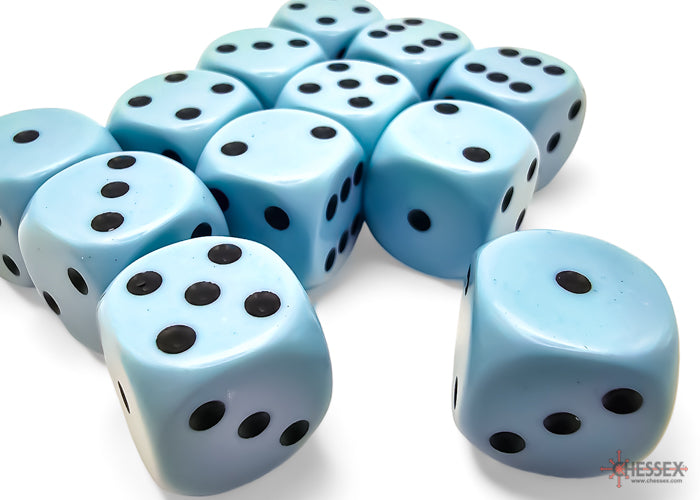 Chessex Dice - Opaque Pastel Blue/black 16mm d6 Dice Block (12 Dice)