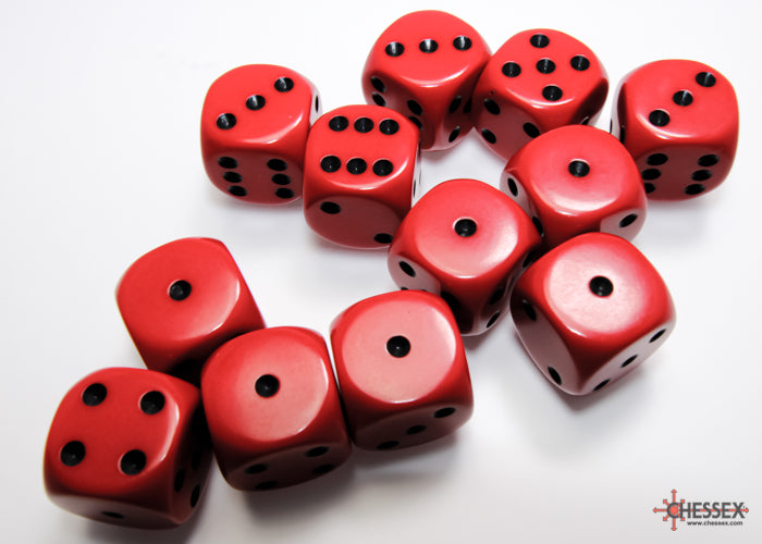 Chessex Dice - Opaque Red/black d6 Dice Block (12 Dice)